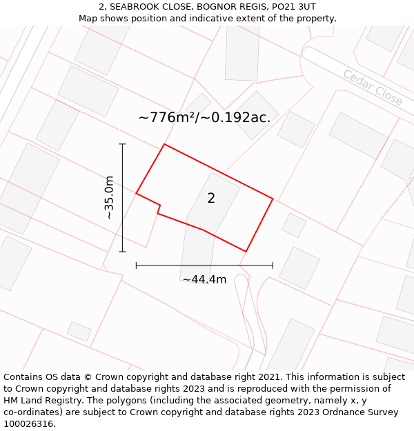 2, SEABROOK CLOSE, BOGNOR REGIS, PO21 3UT: Plot and title map