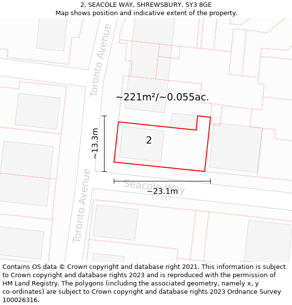 2, SEACOLE WAY, SHREWSBURY, SY3 8GE: Plot and title map