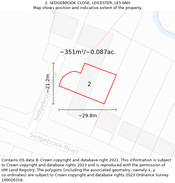 2, SEDGEBROOK CLOSE, LEICESTER, LE5 6NH: Plot and title map