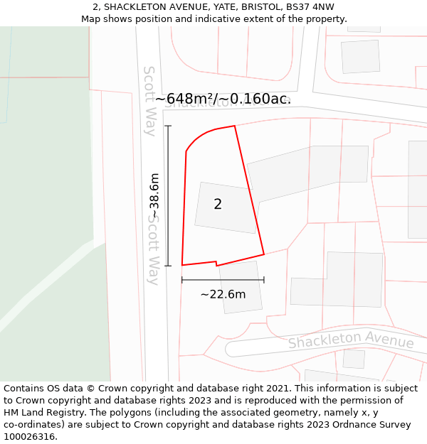 2, SHACKLETON AVENUE, YATE, BRISTOL, BS37 4NW: Plot and title map