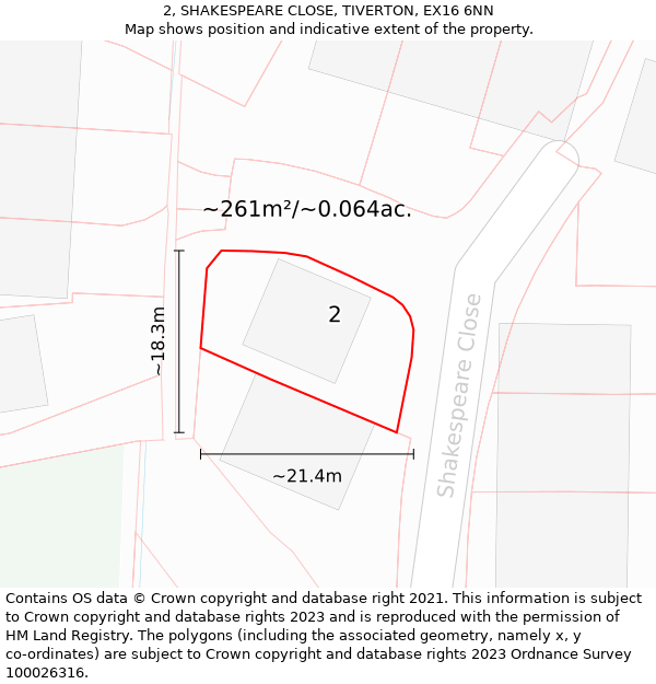 2, SHAKESPEARE CLOSE, TIVERTON, EX16 6NN: Plot and title map