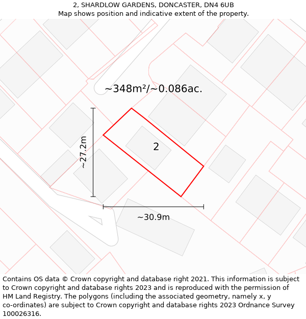 2, SHARDLOW GARDENS, DONCASTER, DN4 6UB: Plot and title map