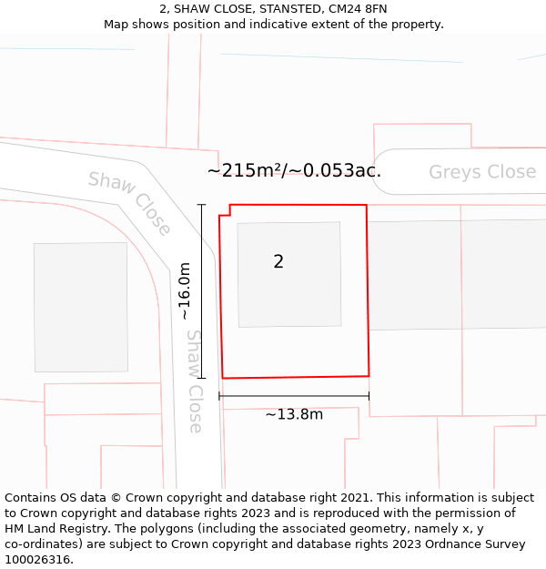 2, SHAW CLOSE, STANSTED, CM24 8FN: Plot and title map