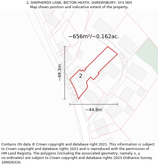 2, SHEPHERDS LANE, BICTON HEATH, SHREWSBURY, SY3 5EH: Plot and title map