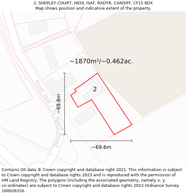 2, SHEPLEY COURT, HEOL ISAF, RADYR, CARDIFF, CF15 8DX: Plot and title map