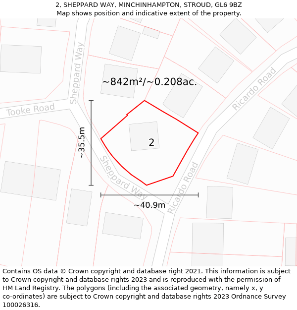 2, SHEPPARD WAY, MINCHINHAMPTON, STROUD, GL6 9BZ: Plot and title map