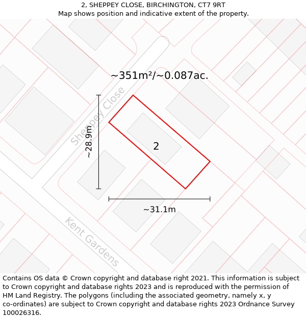 2, SHEPPEY CLOSE, BIRCHINGTON, CT7 9RT: Plot and title map