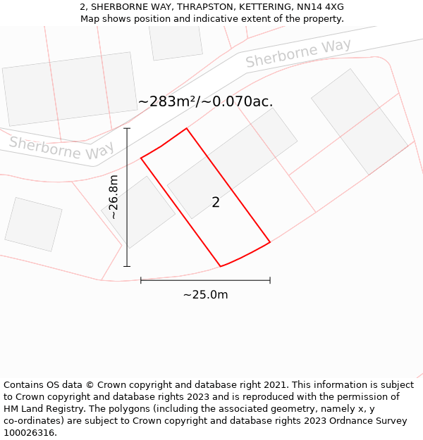 2, SHERBORNE WAY, THRAPSTON, KETTERING, NN14 4XG: Plot and title map