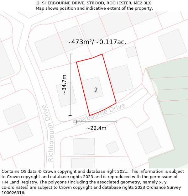 2, SHERBOURNE DRIVE, STROOD, ROCHESTER, ME2 3LX: Plot and title map