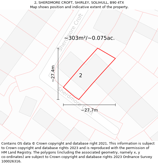 2, SHERDMORE CROFT, SHIRLEY, SOLIHULL, B90 4TX: Plot and title map