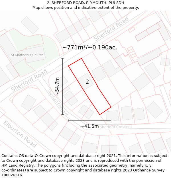 2, SHERFORD ROAD, PLYMOUTH, PL9 8DH: Plot and title map