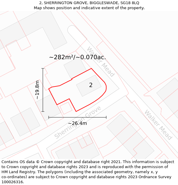 2, SHERRINGTON GROVE, BIGGLESWADE, SG18 8LQ: Plot and title map