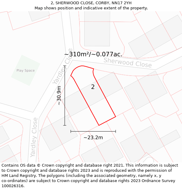 2, SHERWOOD CLOSE, CORBY, NN17 2YH: Plot and title map