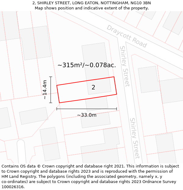 2, SHIRLEY STREET, LONG EATON, NOTTINGHAM, NG10 3BN: Plot and title map