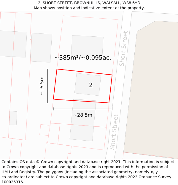 2, SHORT STREET, BROWNHILLS, WALSALL, WS8 6AD: Plot and title map