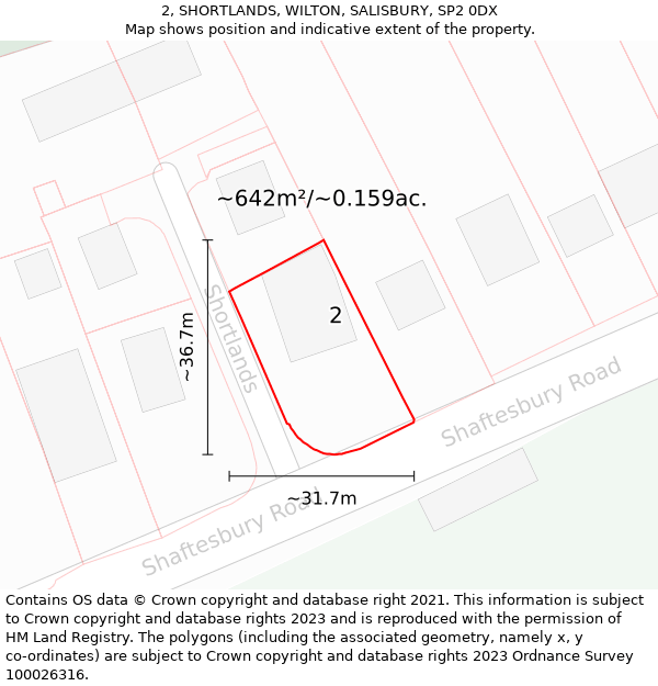 2, SHORTLANDS, WILTON, SALISBURY, SP2 0DX: Plot and title map