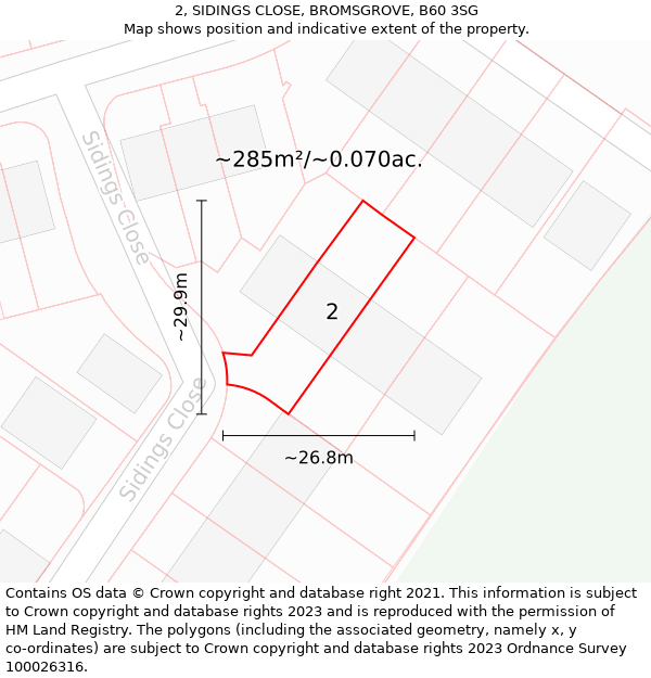 2, SIDINGS CLOSE, BROMSGROVE, B60 3SG: Plot and title map