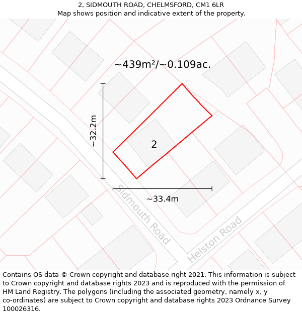 2, SIDMOUTH ROAD, CHELMSFORD, CM1 6LR: Plot and title map