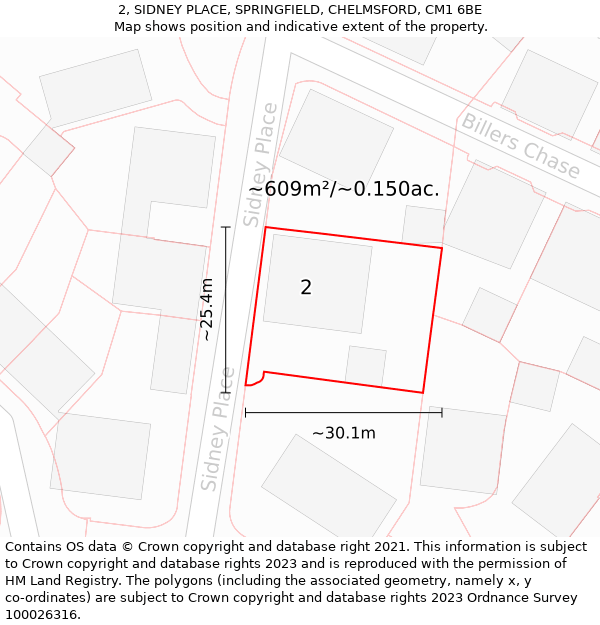 2, SIDNEY PLACE, SPRINGFIELD, CHELMSFORD, CM1 6BE: Plot and title map