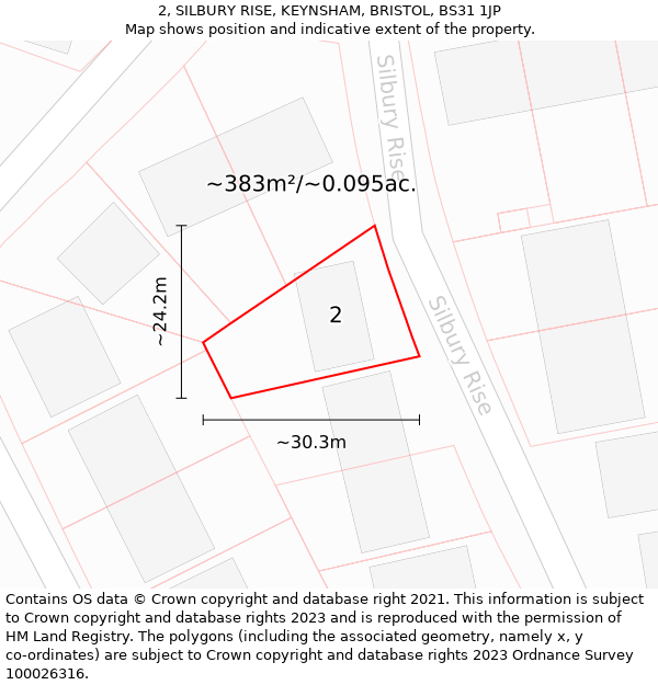 2, SILBURY RISE, KEYNSHAM, BRISTOL, BS31 1JP: Plot and title map