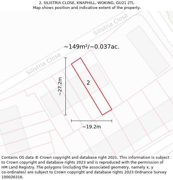 2, SILISTRIA CLOSE, KNAPHILL, WOKING, GU21 2TL: Plot and title map
