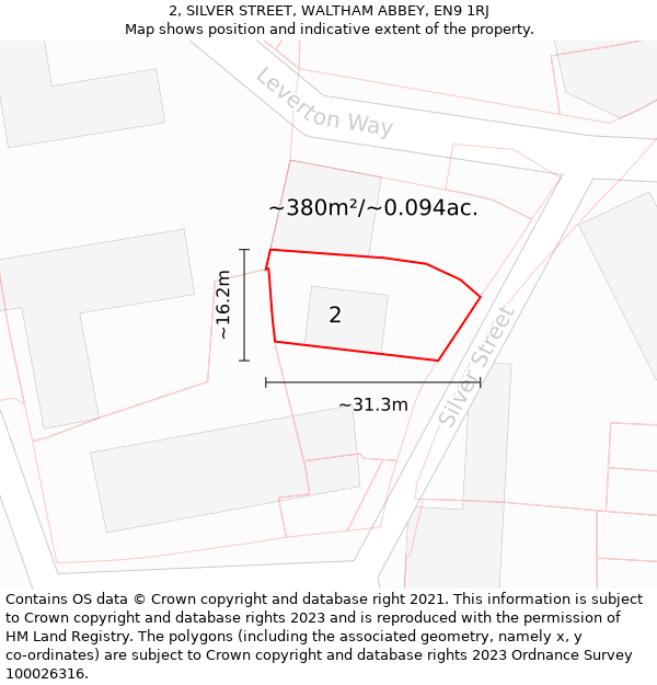 2, SILVER STREET, WALTHAM ABBEY, EN9 1RJ: Plot and title map