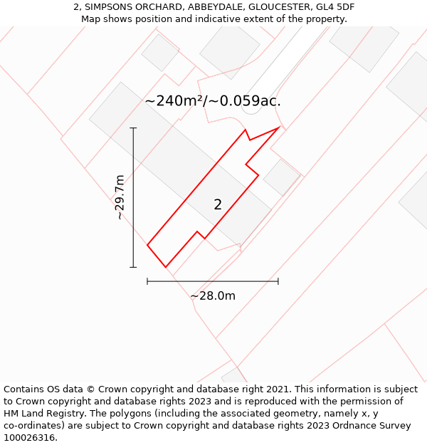 2, SIMPSONS ORCHARD, ABBEYDALE, GLOUCESTER, GL4 5DF: Plot and title map