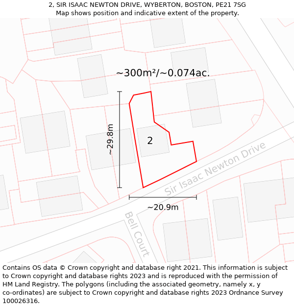 2, SIR ISAAC NEWTON DRIVE, WYBERTON, BOSTON, PE21 7SG: Plot and title map