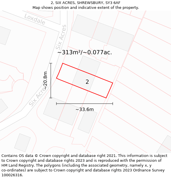 2, SIX ACRES, SHREWSBURY, SY3 6AF: Plot and title map