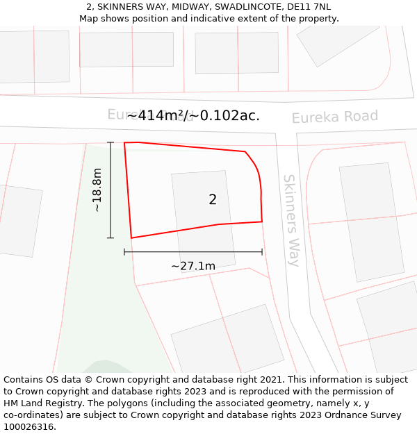 2, SKINNERS WAY, MIDWAY, SWADLINCOTE, DE11 7NL: Plot and title map