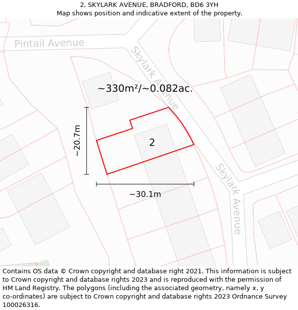 2, SKYLARK AVENUE, BRADFORD, BD6 3YH: Plot and title map