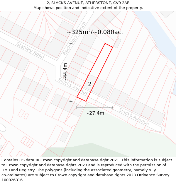 2, SLACKS AVENUE, ATHERSTONE, CV9 2AR: Plot and title map