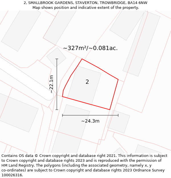 2, SMALLBROOK GARDENS, STAVERTON, TROWBRIDGE, BA14 6NW: Plot and title map