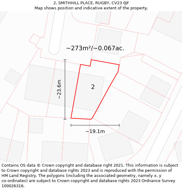 2, SMITHHILL PLACE, RUGBY, CV23 0JF: Plot and title map