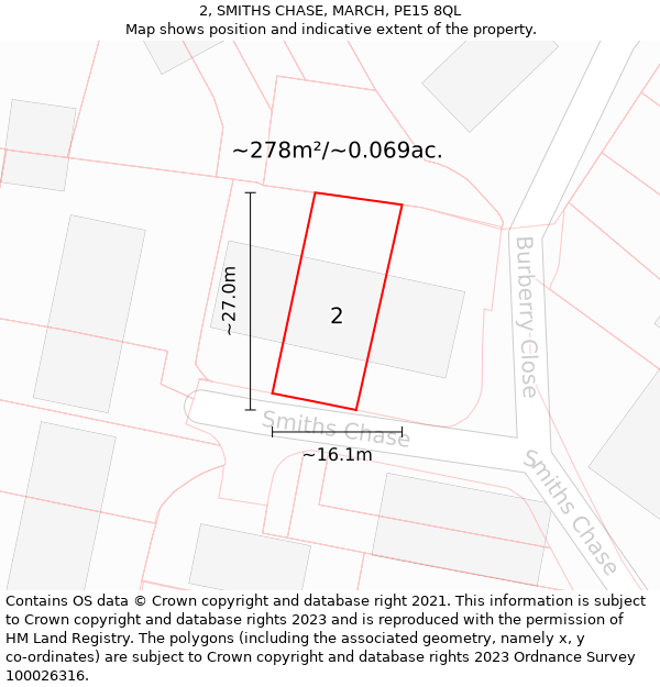 2, SMITHS CHASE, MARCH, PE15 8QL: Plot and title map