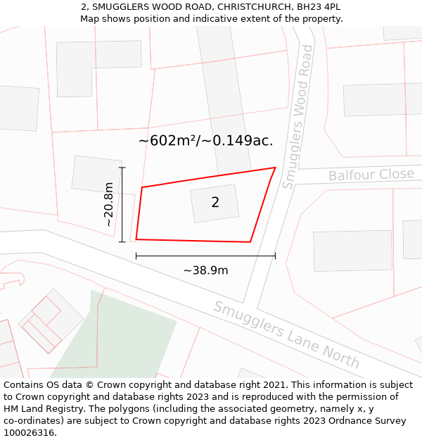 2, SMUGGLERS WOOD ROAD, CHRISTCHURCH, BH23 4PL: Plot and title map