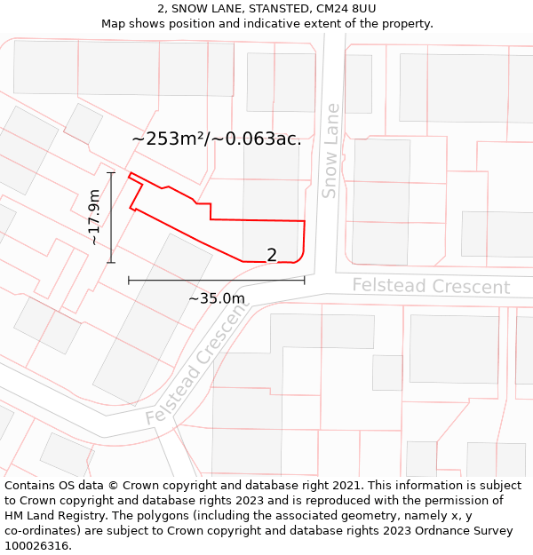 2, SNOW LANE, STANSTED, CM24 8UU: Plot and title map