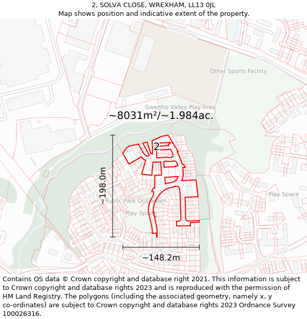 2, SOLVA CLOSE, WREXHAM, LL13 0JL: Plot and title map