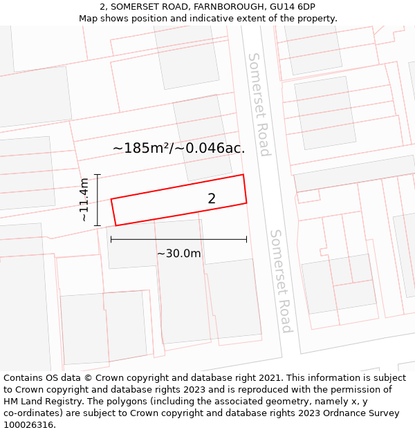 2, SOMERSET ROAD, FARNBOROUGH, GU14 6DP: Plot and title map