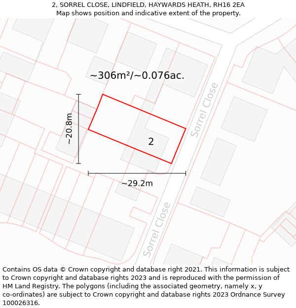 2, SORREL CLOSE, LINDFIELD, HAYWARDS HEATH, RH16 2EA: Plot and title map