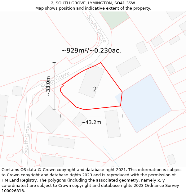 2, SOUTH GROVE, LYMINGTON, SO41 3SW: Plot and title map