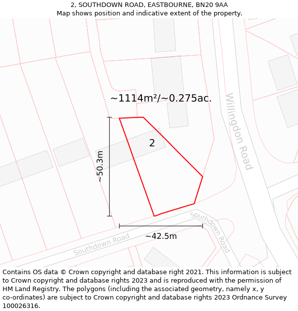 2, SOUTHDOWN ROAD, EASTBOURNE, BN20 9AA: Plot and title map