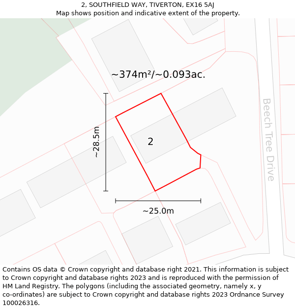 2, SOUTHFIELD WAY, TIVERTON, EX16 5AJ: Plot and title map