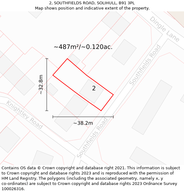 2, SOUTHFIELDS ROAD, SOLIHULL, B91 3PL: Plot and title map