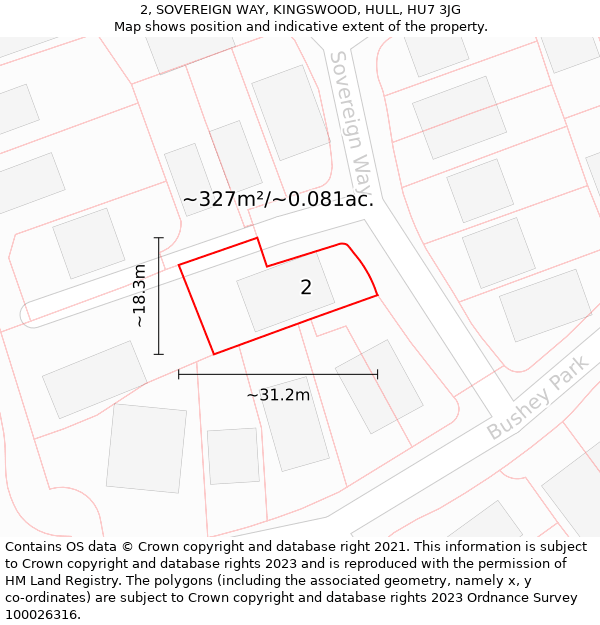 2, SOVEREIGN WAY, KINGSWOOD, HULL, HU7 3JG: Plot and title map