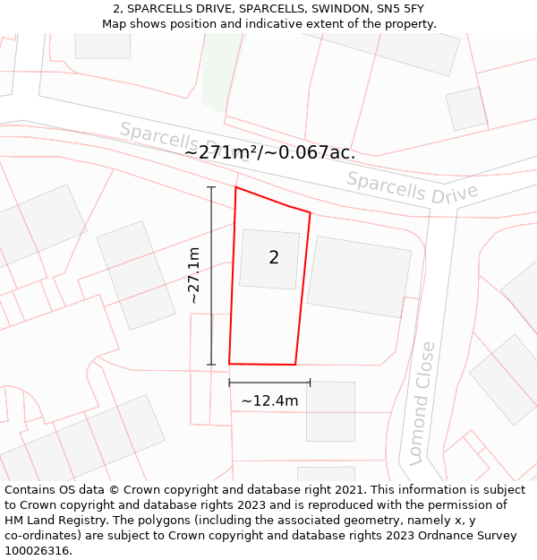 2, SPARCELLS DRIVE, SPARCELLS, SWINDON, SN5 5FY: Plot and title map