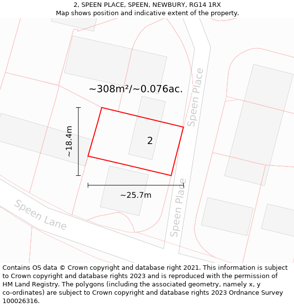 2, SPEEN PLACE, SPEEN, NEWBURY, RG14 1RX: Plot and title map