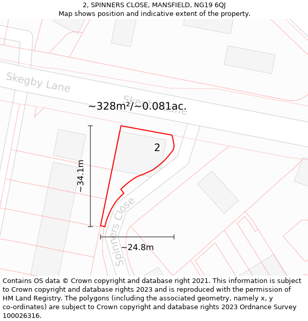 2, SPINNERS CLOSE, MANSFIELD, NG19 6QJ: Plot and title map