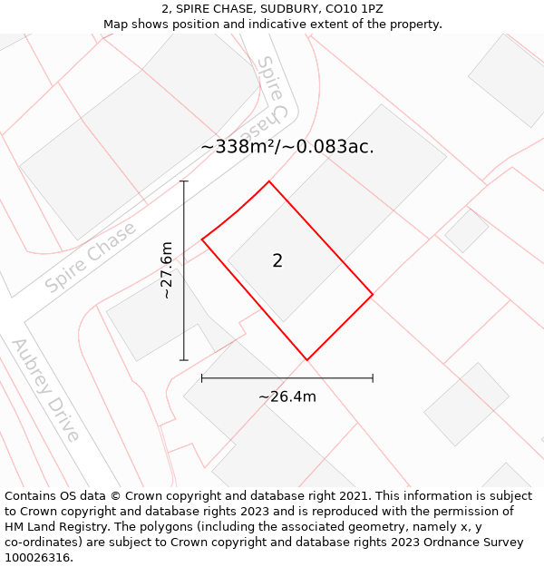 2, SPIRE CHASE, SUDBURY, CO10 1PZ: Plot and title map