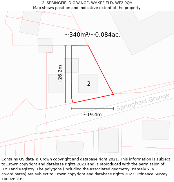 2, SPRINGFIELD GRANGE, WAKEFIELD, WF2 9QA: Plot and title map